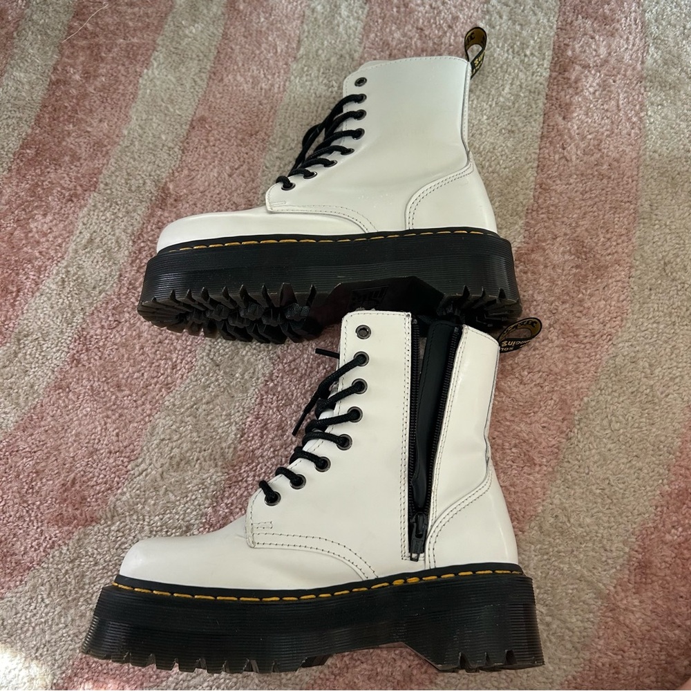 Dr. Martens White Jadon Smooth Leather Platform Boots - Picture 8 of 15